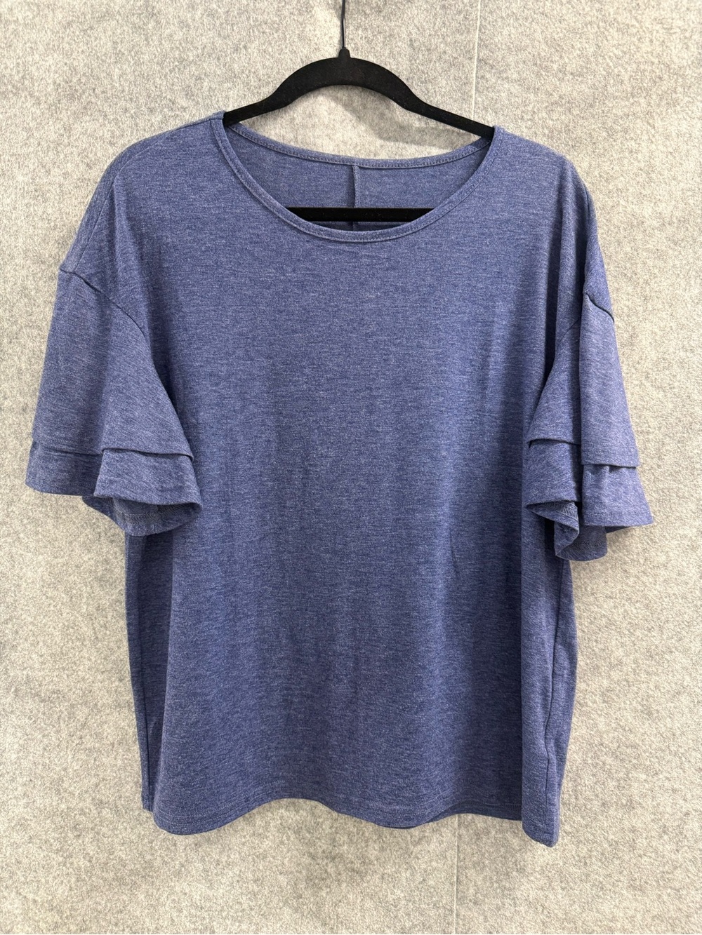 Women's Navy Blue Ruffle Sleeve Crewneck Tee - Womens L